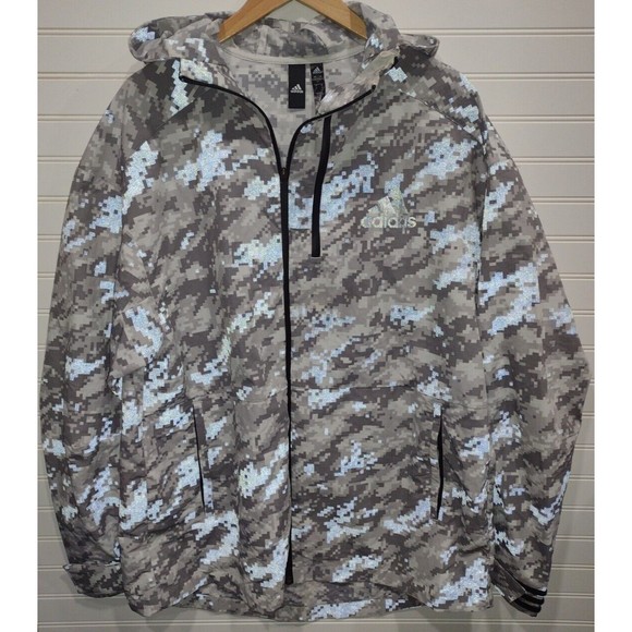 Adidas Men's ID Reflective Track Jacket Gray Digital Camo Full Zip Hooded Size L - Picture 2 of 7